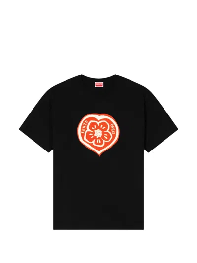 Kenzo Boke Heart Loose Fit Cotton T Shirt In Black