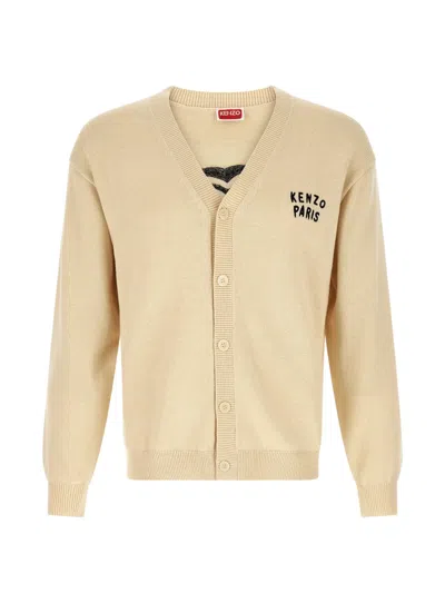 Kenzo Boke-heart V-neck Cardigan In Neutral
