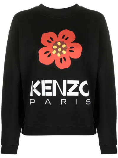 Kenzo Boke-print Cotton Sweatshirt For Women In Black Ss24