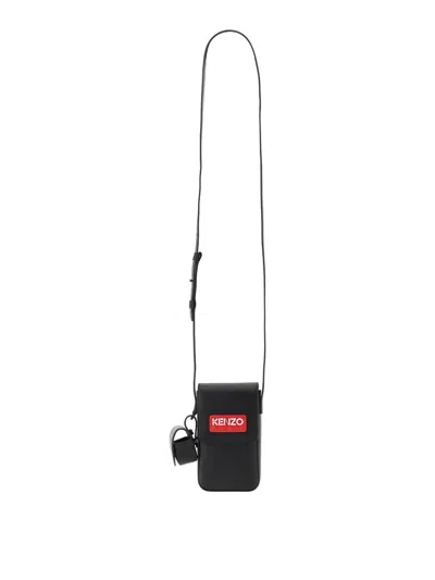Kenzo Leather Phone Holder Bag In Black