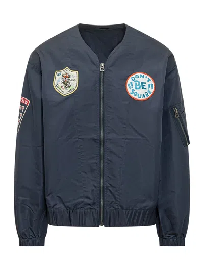 Kenzo Bomber Jacket With Patchwork Detailing In Navy Blue