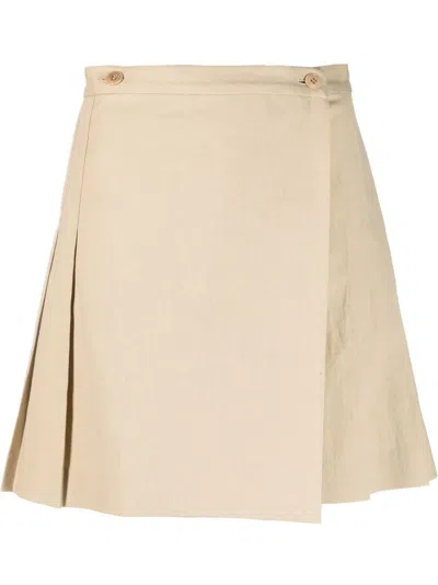 Kenzo Box-pleated A-line Wrap Miniskirt In Nude