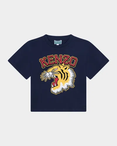 Kenzo Kids' Jersey Logo-print T-shirt In Blue