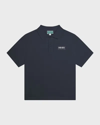 Kenzo Kids' Boy's Logo-print Polo Shirt In 84a-navy