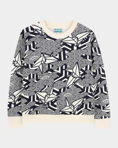 Kenzo Kids' Boy's Paper Plane Printed Sweater In Navy