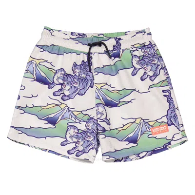 Kenzo Boys Animal Print Drawstring Swim Shorts In Blue