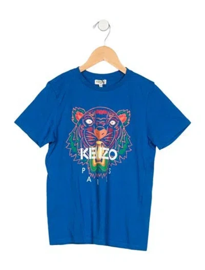 Pre-owned Kenzo Kids' Boys Branded Pattern Printed Shirt In Blue