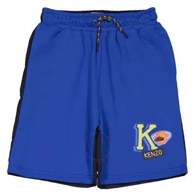 Kenzo Boys Electric Blue Logo Bermuda Cotton Shorts