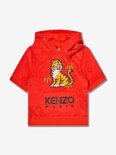 Kenzo Kids' Logo刺绣毛巾布连帽衫 In Red
