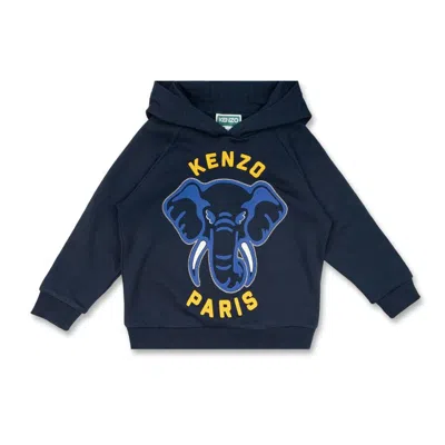 Kenzo Boys Logo-embroidered Cotton Hoodie In Blue