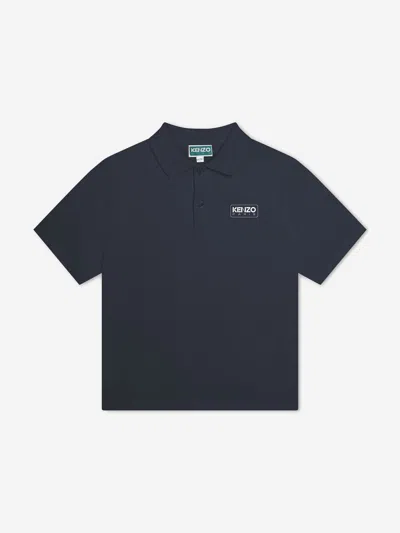 Kenzo Kids' Logo-print Piqué-weave Polo Shirt In Blue