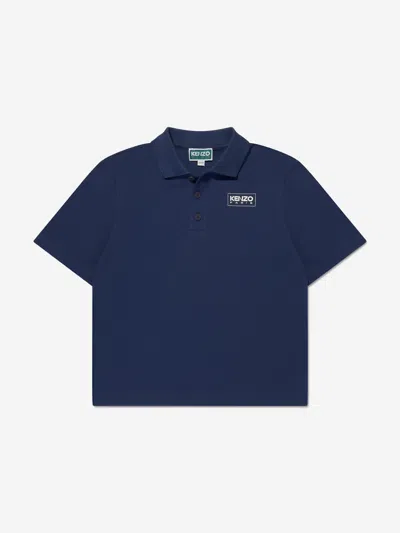 Kenzo Kids' Logo-print Organic Cotton Polo Shirt In Blue
