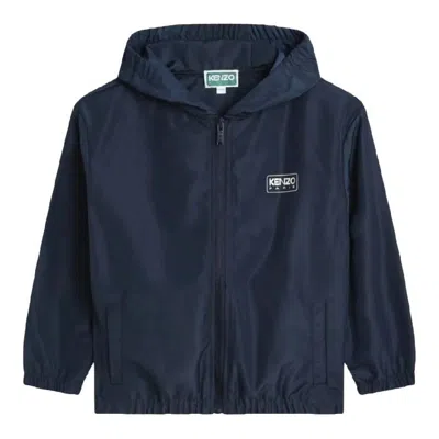 Kenzo Boys Logo-printed Zipped Hooded Windbreaker Jacket In Blue