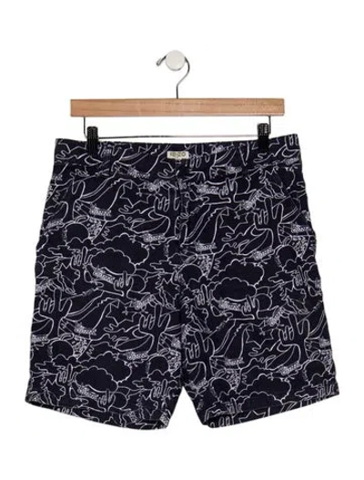 Pre-owned Kenzo Kids' Boys Pattern Printed Button And Zip Closure Shorts In Blue