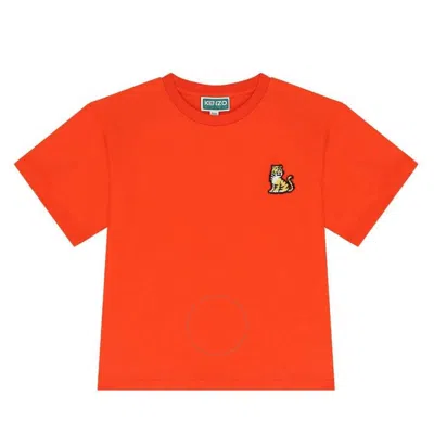 Kenzo Kids' Tiger-embroidered Cotton T-shirt In Red