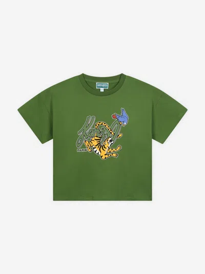 Kenzo Kids'  Boys Tiger Logo T-shirt In Green