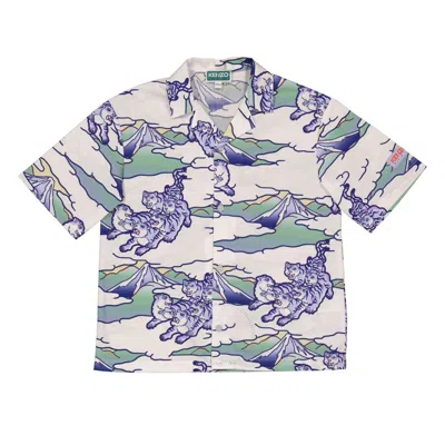 Kenzo Boys Tiger Print Cotton Poplin Shirt In Purple