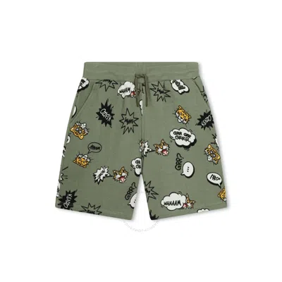 Kenzo Boys Tiger-print Drawstring Cotton Shorts In Green