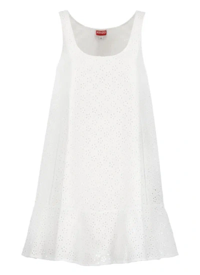 Kenzo Chic Broderie Anglaise Mini Dress In White