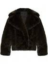 Kenzo Faux-fur Collar Blazer Notched Lapels In Brown