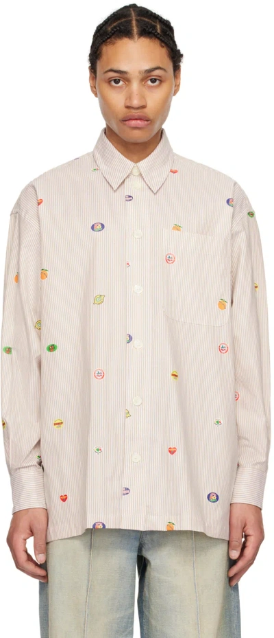 Kenzo Brown & Off-white  Paris Fruit Stickers Shirt In Camel