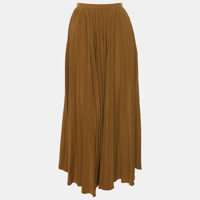 Pre-owned Kenzo Brown Satin Pleated Maxi Skirt Xl