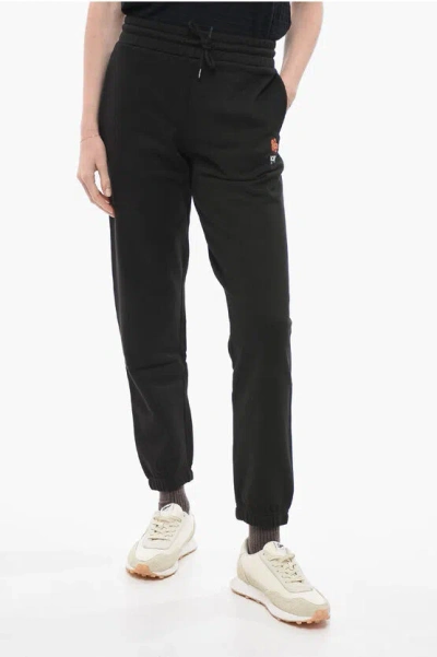 Kenzo Brushed Cotton Crest Logo Sweatpants With Cuffs In Black