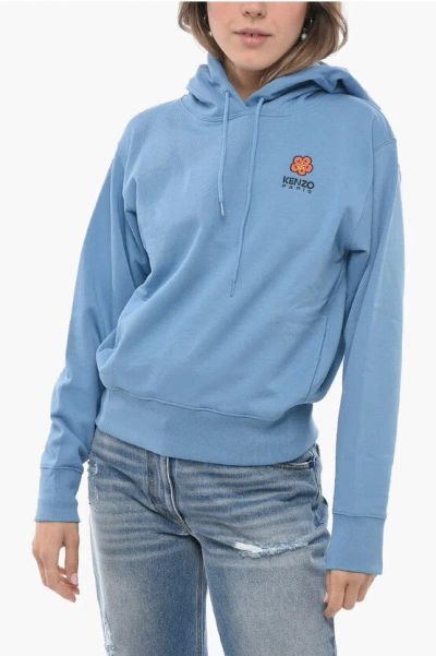 Kenzo Brushed Cotton Hoodie With Embroidered Logo In Blue