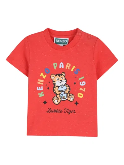 Kenzo Babies' Bubble-tea Tiger Graphic T-shirt In Red