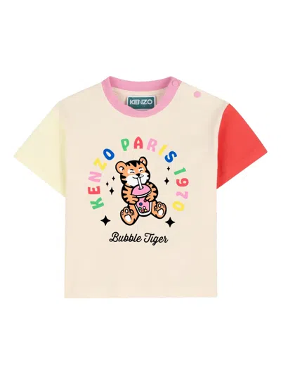 Kenzo Babies' Bubble Tiger Colour-block T-shirt In Neutral
