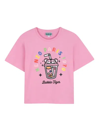 Kenzo Kids' Bubble Tiger Graphic T-shirt In Pink