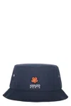 Kenzo Boke Embroidery Cotton Canvas Bucket Hat In Blue