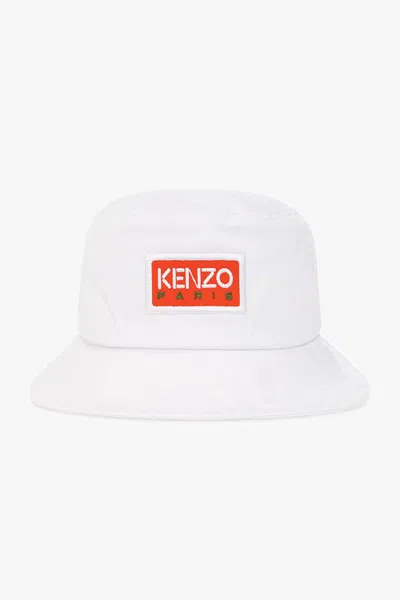 Kenzo Bucket Hat With Logo In Bianco