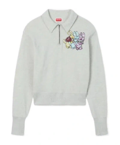 Kenzo Bunny Appliqué Zip Sweatshirt In Gray