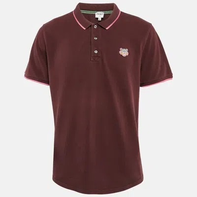 Pre-owned Kenzo Burgundy Cotton Tiger Patchwork Polo T-shirt Xl