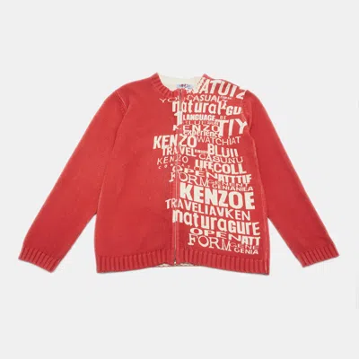 Pre-owned Kenzo Burgundy Logo Printed Cotton Knit Cardigan 12 Years