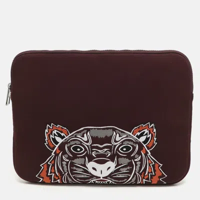 Pre-owned Kenzo Burgundy Neoprene Tiger Embroidered Laptop Case