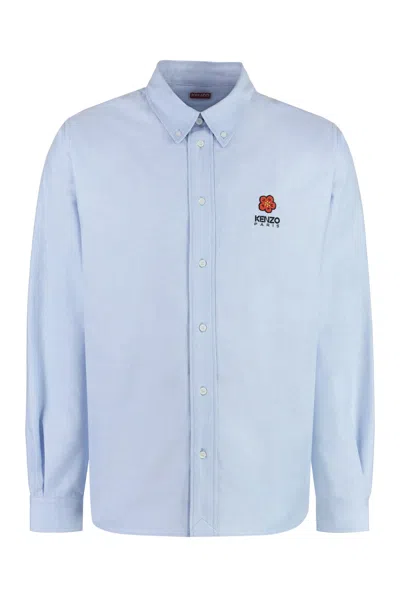 Kenzo Button-down Collar Cotton Shirt In Light Blue