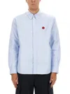 Kenzo Collared Shirt With Long Sleeves And Buttoned Cuffs In Blue