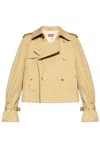 Kenzo Double-breasted Flared-sleeve Jacket In Beige