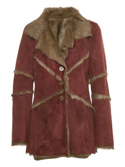 Pre-owned Kenzo Button-up Suede Coat In Red