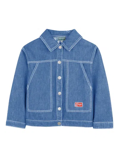 Kenzo Kids' Buttoned Graphic Denim Jacket In Blue
