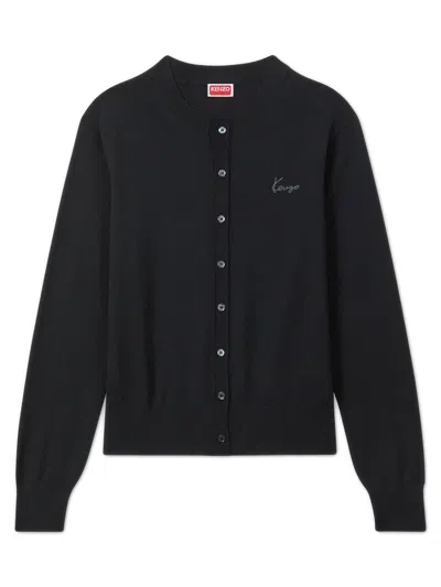 Kenzo Buttoned Knitted Sweater In Size S In Nero