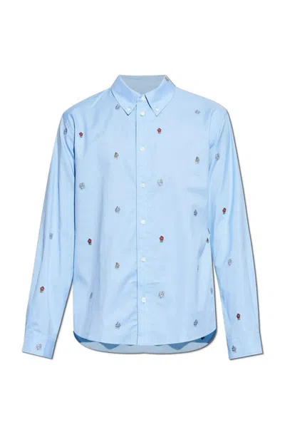 Kenzo Cotton Shirt In Blue