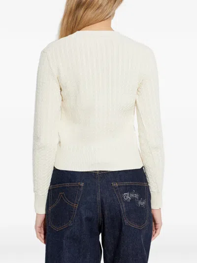 Kenzo Cable-knit Flower-patch Sweater In White