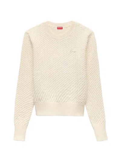 Kenzo Cable-knit Logo-embroidered Sweater In Neutral