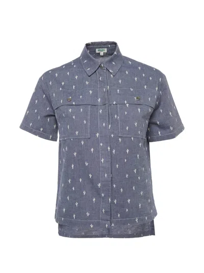 Pre-owned Kenzo Cactus-print Chambray Shirt In Blue