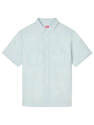 Kenzo ` Cartoon` Embroidered Short Sleeve Shirt In Blue