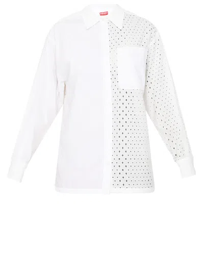 Kenzo Broderie Anglaise Cotton Shirt In White