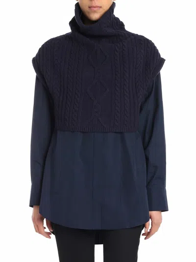 Kenzo Blue Shirt With Mandarin Collar In Azul